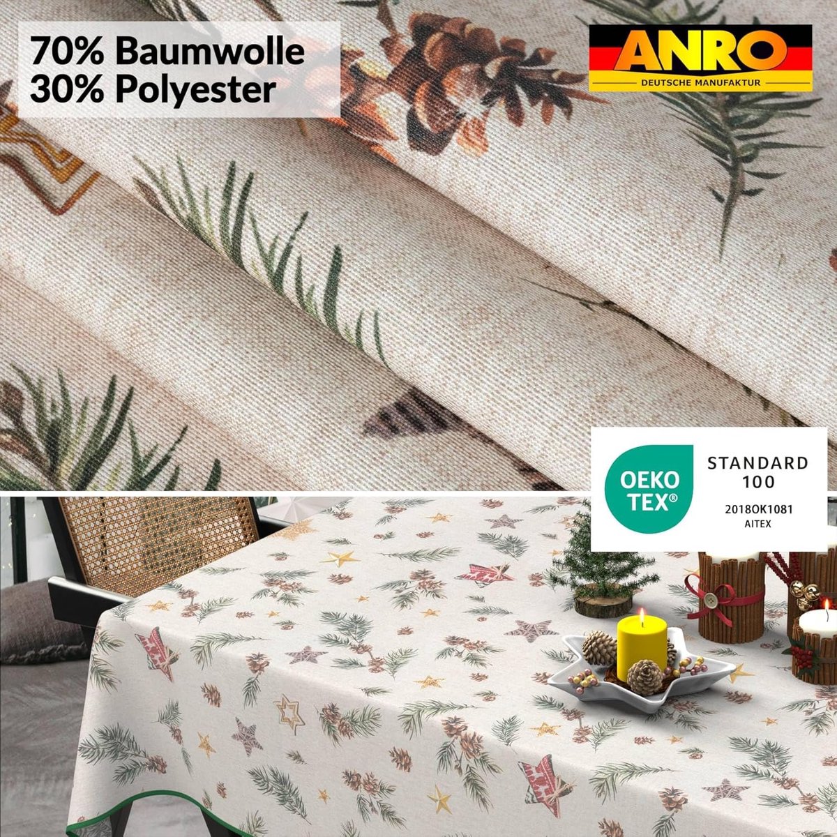 Stoffen Kerst Tafelkleed met Sterrenprint, Afwasbaar en Onderhoudsvriendelijk
