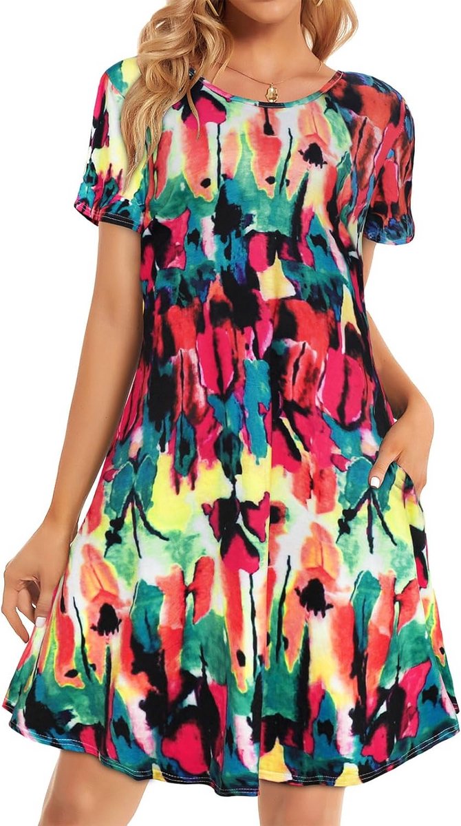 Zomerjurken voor dames | Casual t-shirt jurk met bloemenprint | Plus size en korte mouw