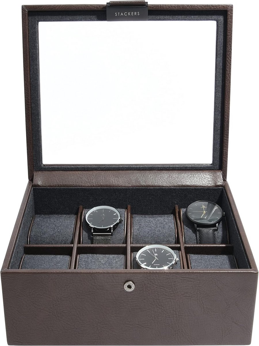 Luxe Horlogedoos voor Heren - Ruimte voor 8 Horloges - Donkerbruin Kunstleer