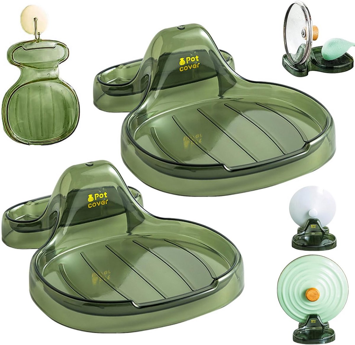 2x Multifunctionele Lepelhouder en Pannendekselrek Keukenaccessoire - Groen