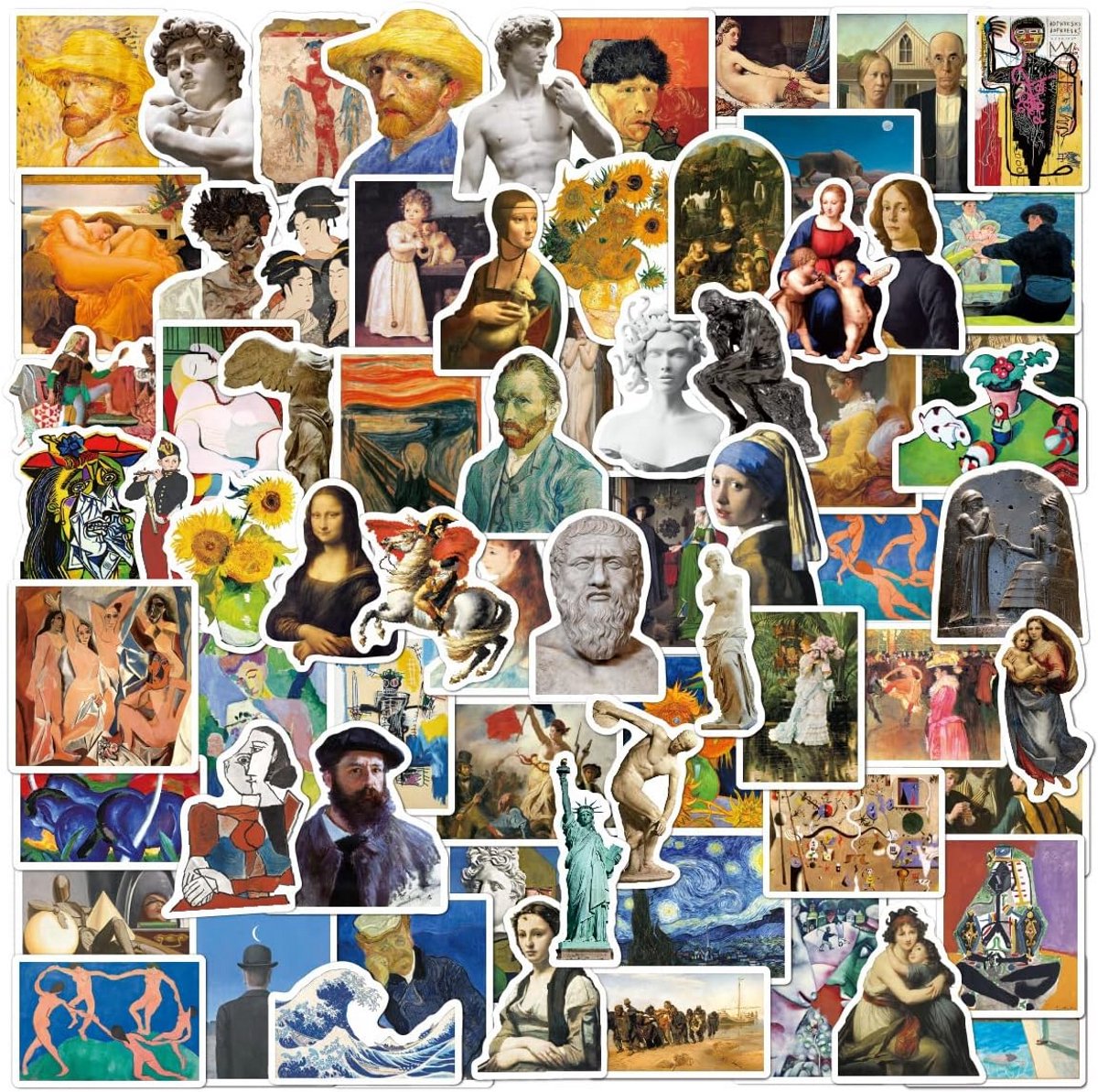 Olieverfschilderijstickers - 104 Stuks, Beroemde Schilderijen voor Laptop, Koelkast, Bagag