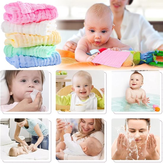 Katoenen doeken set voor baby en kind - 10 stuks, 25 x 25 cm, zachte mousseline van Merkloos — afbeelding 5