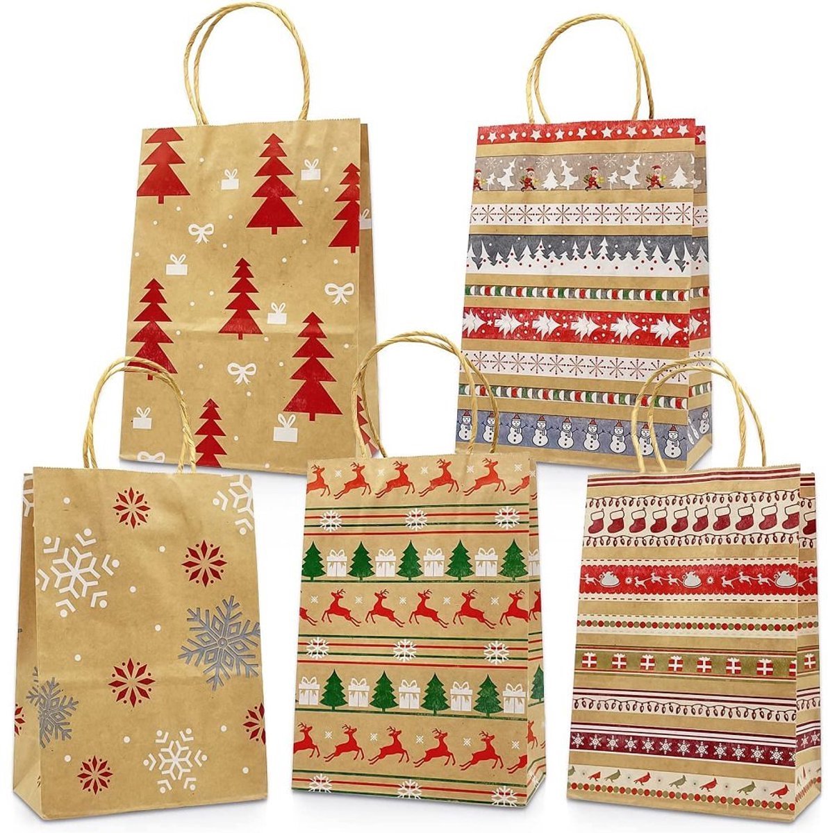 Set Van 20 Groene Kerst Geschenkzakken - Feestelijke Verpakking Met Kerstmotief - Ideaal Voor Cadeaus En Goodiebags - Duurzaam Papier Voor De Feestdagen
