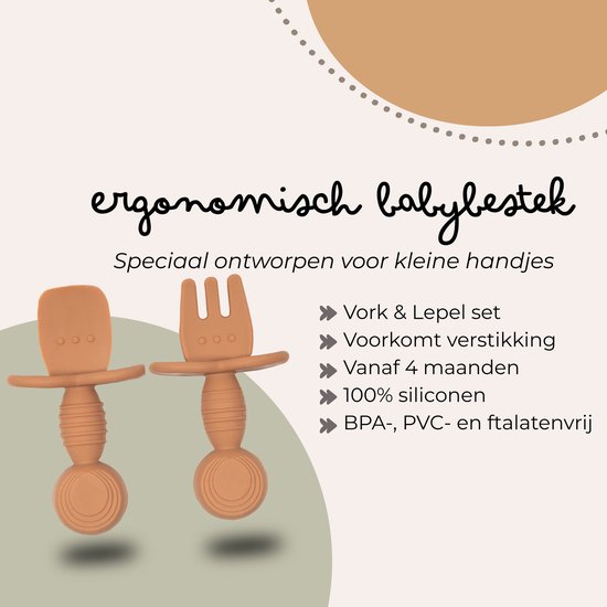 Jikkies® - Siliconen Kinderbestek Set - Baby Bestek - Lepel & Vork - Taupe - Veilig - Duurzaam - Kindvriendelijk - 100% Siliconen - Vaatwasserbestendig - Magnetronbestendig - Oefenbestek - Ergonomisch Bestek - Kraamcadeau van Jikkies — afbeelding 2