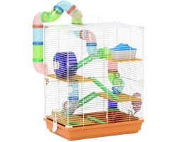 HHHK - Hamsterkooi - Hamsterkooi met Buizen - Hamster Huisje - Hamster Kooi - Met Hamster buis - Oranje - 46x30x58 cm - Metaal