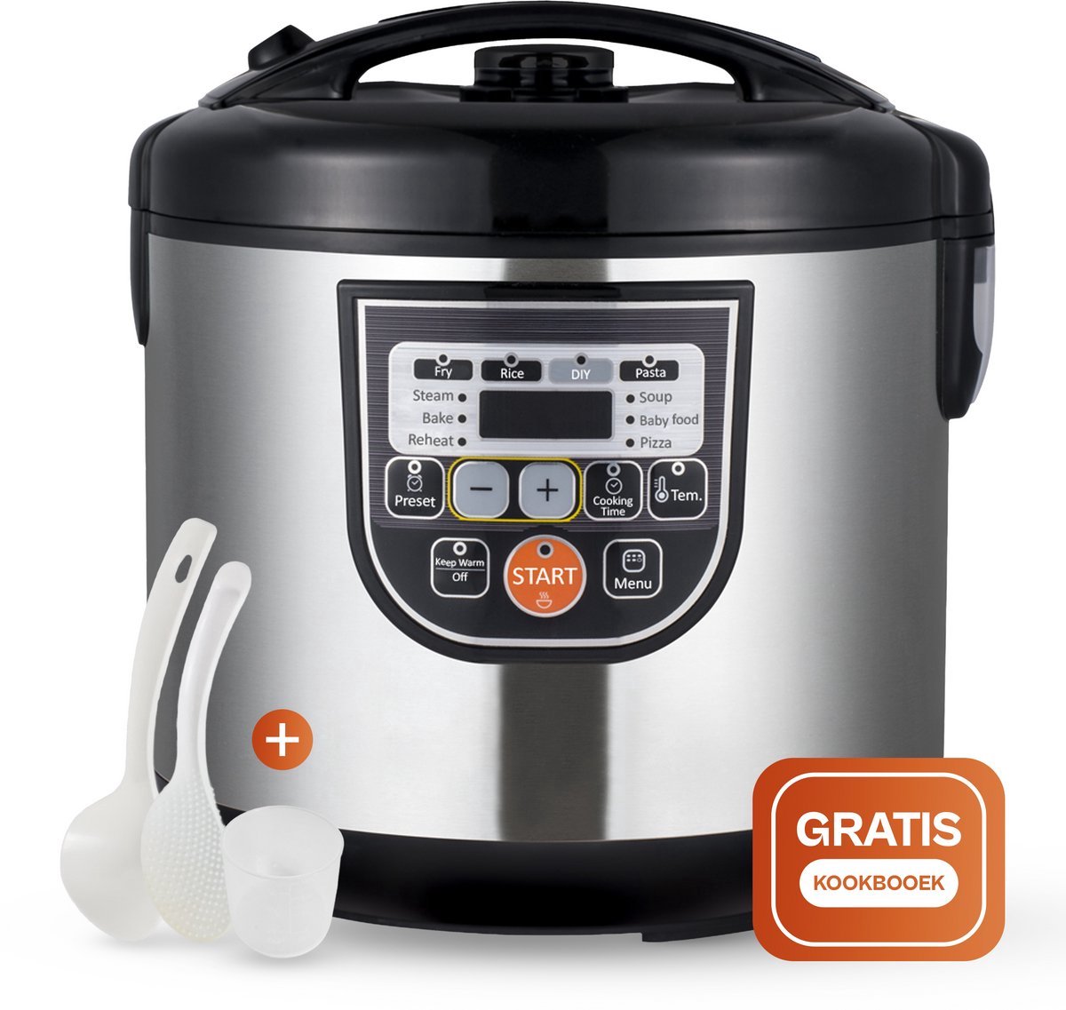 Rijstkoker 5L Multicooker met Stoomfunctie PFAS-vrij Zwart - Rijstkoker - €32,99