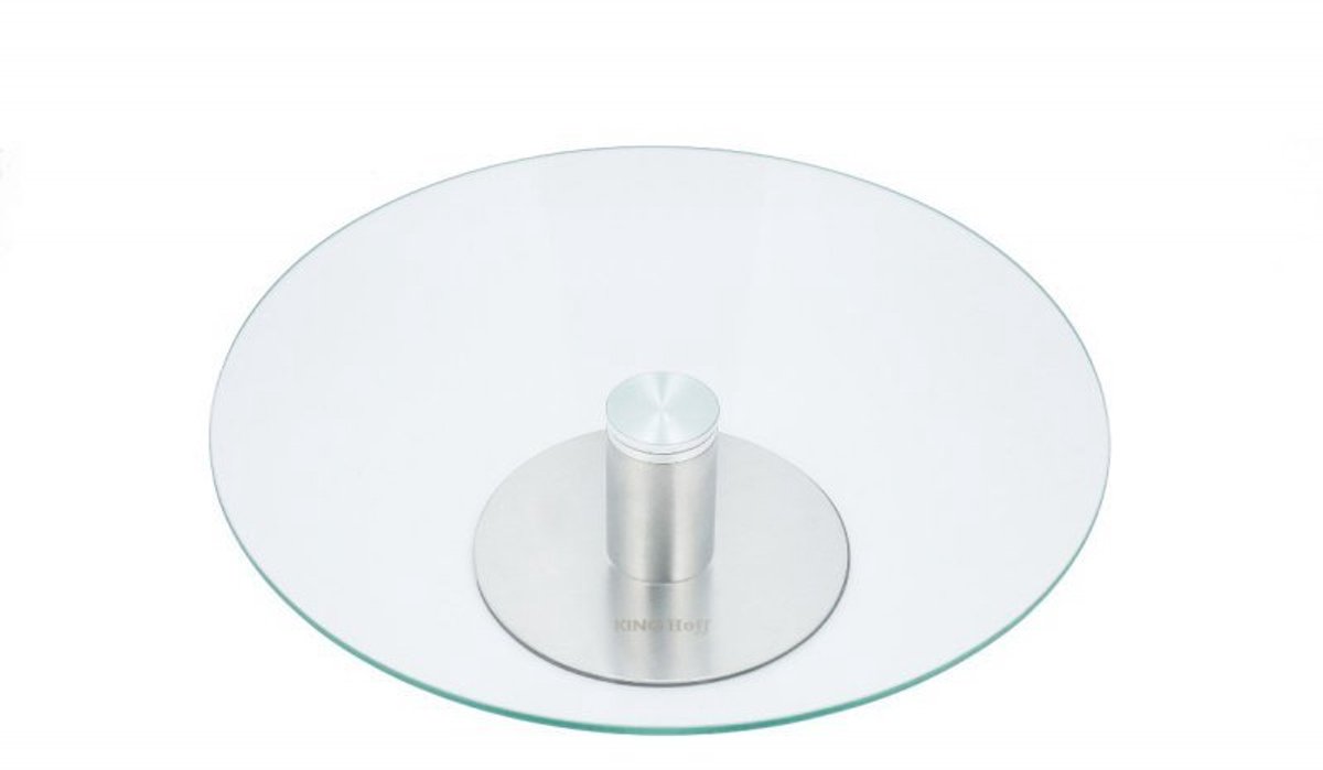 Kinghoff - Roterende Taartstandaard - 30 cm - RVS en Glas - Satijnen Afwerking