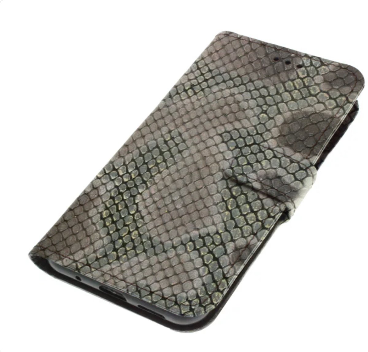 Made-nl Antracietgrijs echt geitenleer met reptiel embossing hoes geschikt voor iPhone 16e.