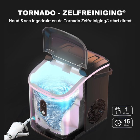 "Bardi 1.1L - Nugget IJsblokjesmachine Rond - Crushed Ice Maker met IJsschep - 15kg/24 uur - Ijsblokjesmaker - Met Luxe Thermosbeker - Zwart - Citruspers Zwart " van Merkloos — afbeelding 5