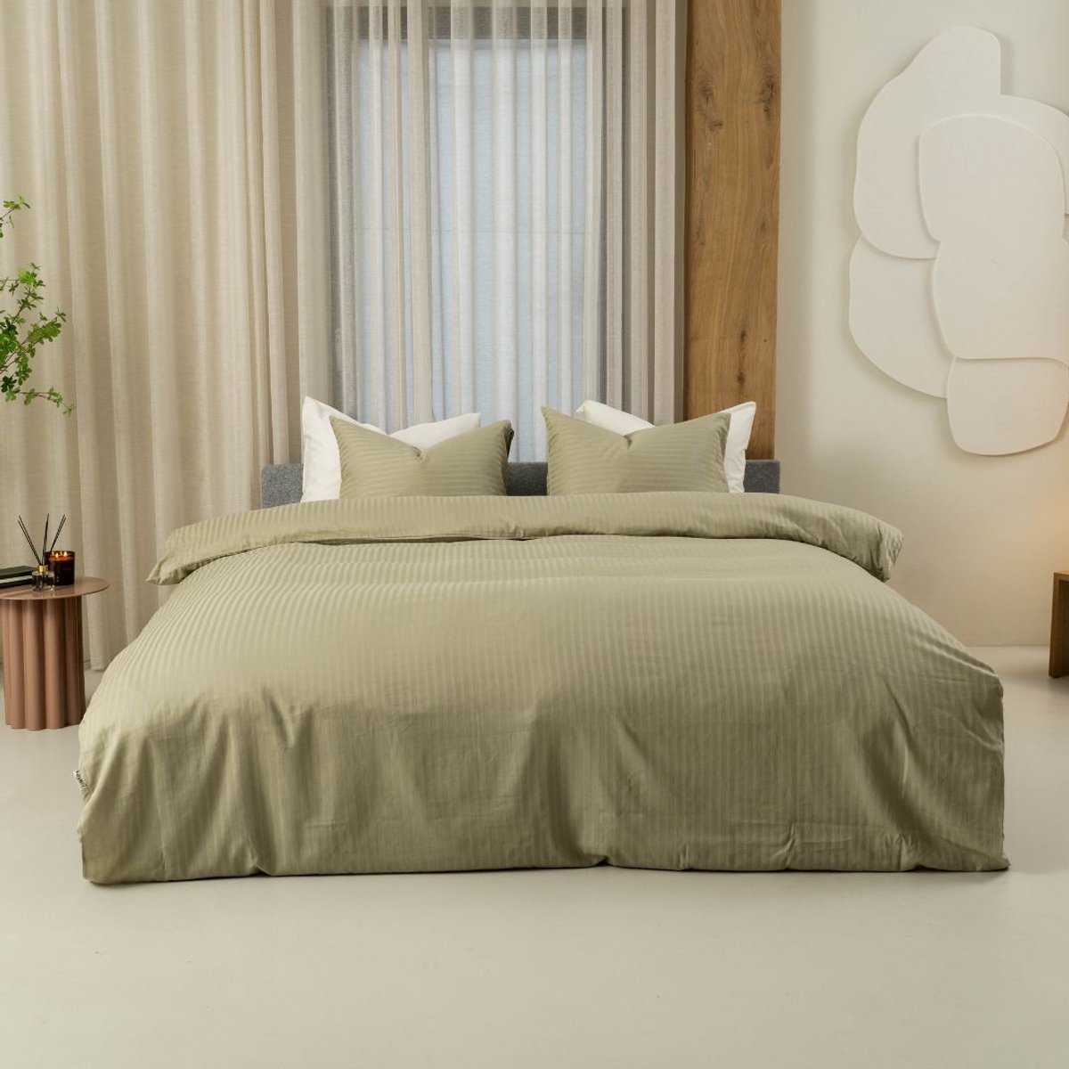 kayori Elin Dekbedovertrek Katoensatijn - 200x200-220 + 2 slopen - Tweepersoons - Saliegroen