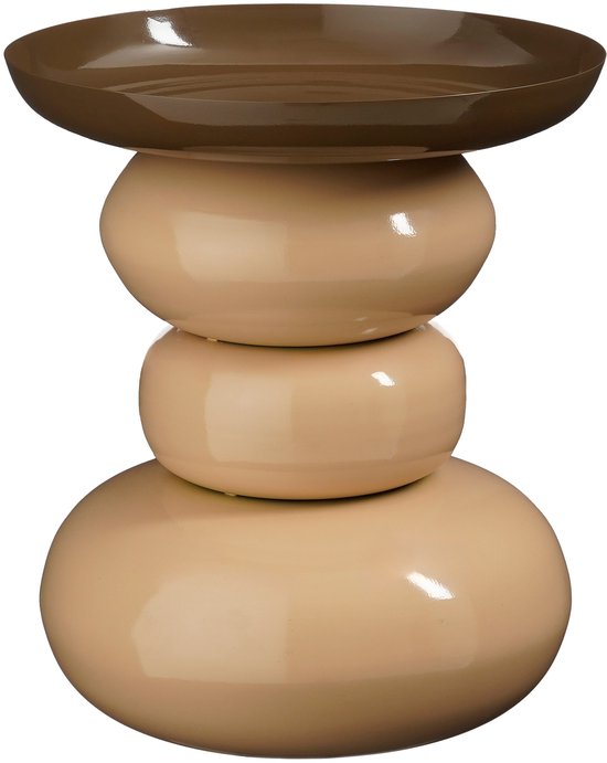 Mica Decorations Zita Bijzettafel - Bijzettafeltje Rond - Woonkamer Decoratie - 42 x 37 cm - IJzer, MDF, Fluweel - Bruin Creme