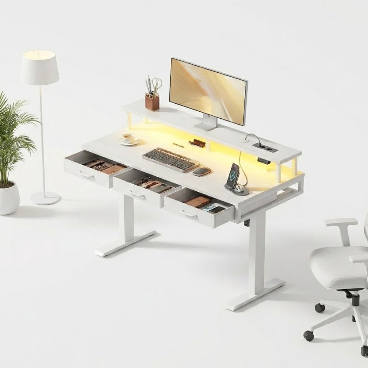NBAP® Zit Sta Bureau Elektrisch - Game Bureau - Verstelbaar - Wit