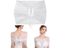 Allecto- Tule sjaal bruidsjurk - Bruidssjaal avondjurk - Zachte tule capelet - Wit - Modieuze capes voor dames - Geschikt voor bruiloft - Opera ballet feest - Afneembare bruidssjaal