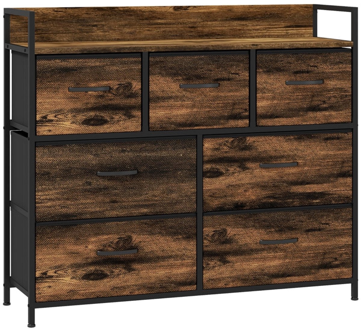Merax Ladekast Met 7 Stoffen Lades – Industrieel Opbergmeubel Met Stalen Frame – Bruin – 98x29x85 cm