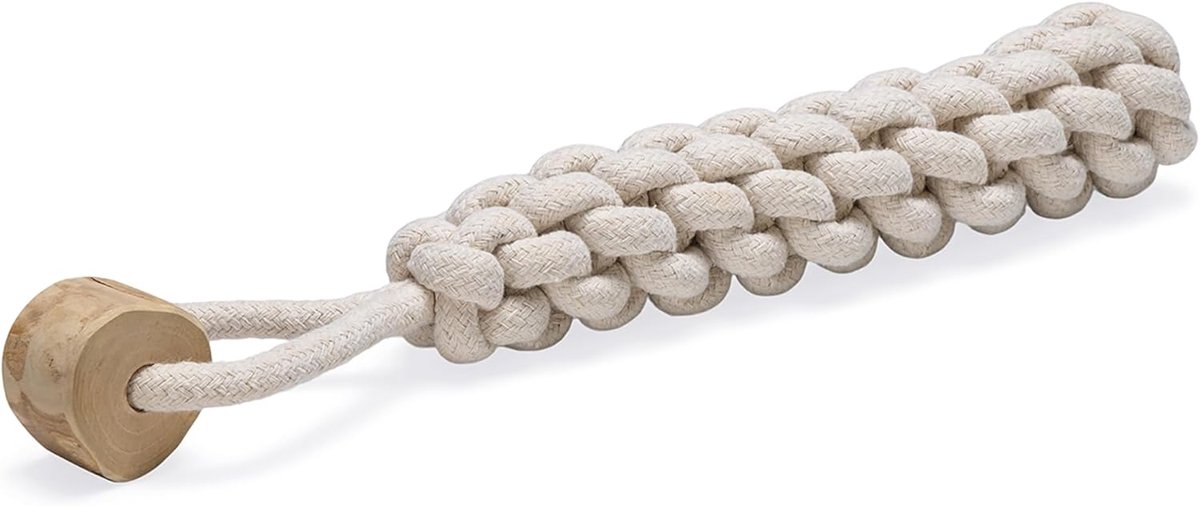 Hondenspeelgoed Touw - Kauwspeelgoed Hond - Trekken en Kauwen - Koffiehout en Katoen - 34 cm
