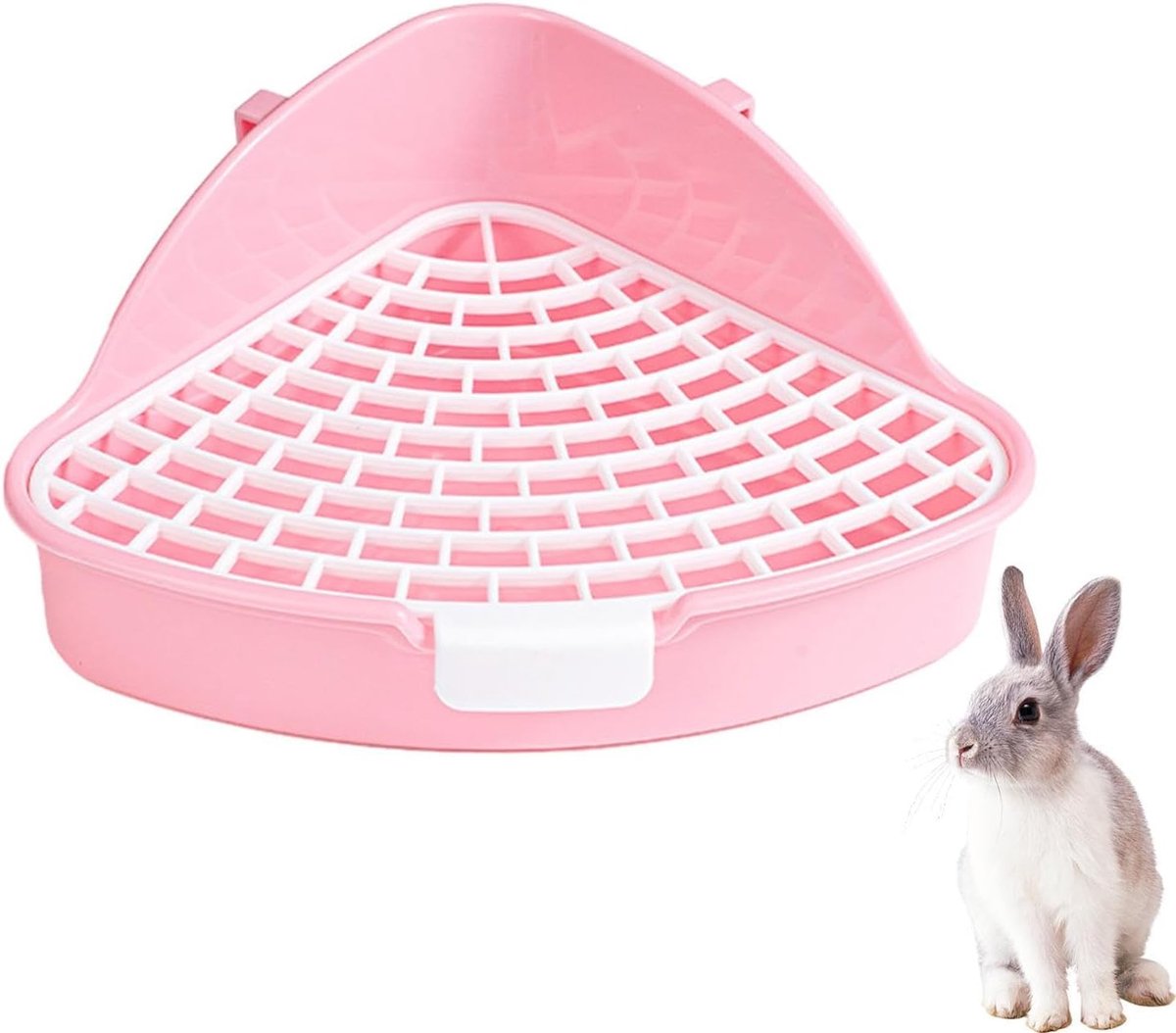 Dieren Toilet - Konijnentoilet Hoek - Zindelijkheid Training - Met Hooivoerstation - 24.8 x 20.5 x 10.5 cm - Roze