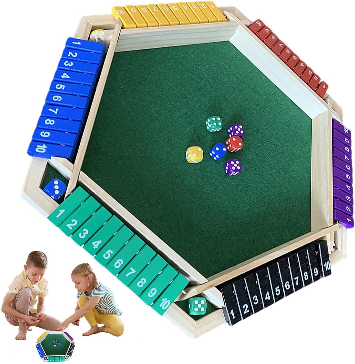 Dobbelstenen Rollade - Houten Spel - Familie Spelletjes - Draagbaar Ontwerp - 38x33x5 cm - Zes Kleuren