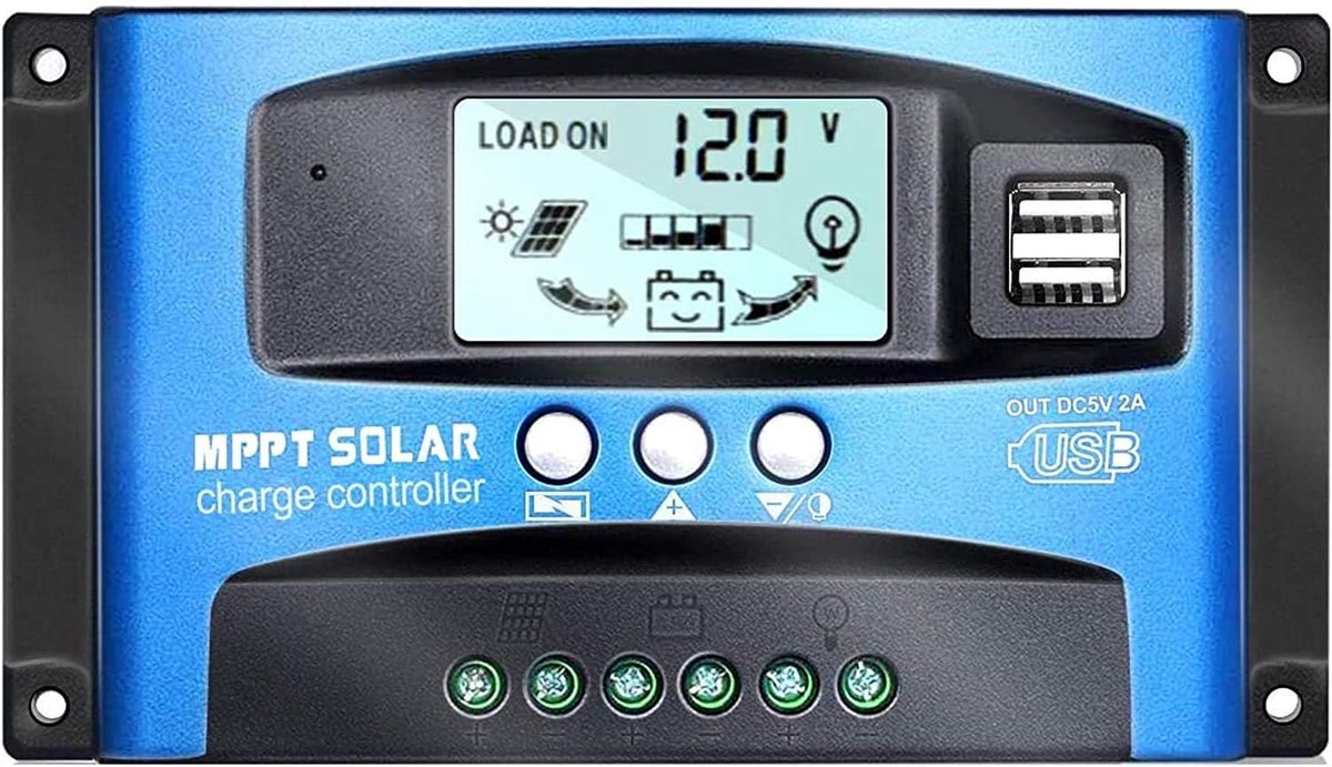 MPPT Solar Laadregelaar - Automatische Tracker - Zonne-energie Laden - Verhoogt Efficiëntie 10-30% - 40A 12V/24V - Blauw
