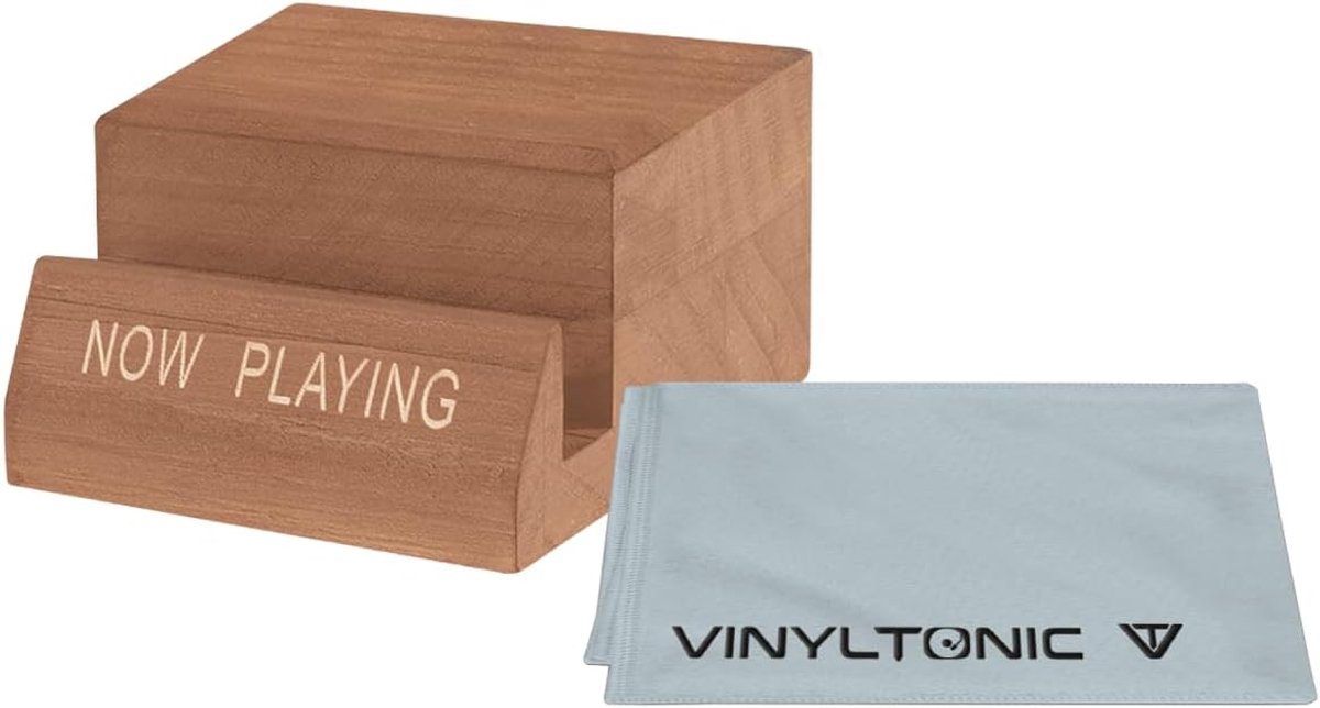 Platen Standaard - Vinyl Display - Muziek Luisteren - Met Tekst - 14 cm Hoog - Teak