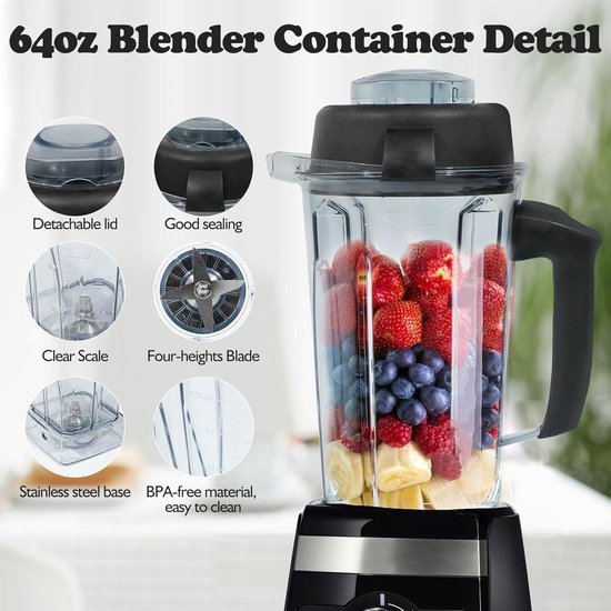 Blender Kan - Reserve Pitcher - Smoothie Maken - Grote Capaciteit - 64 Ounce - Transparant van Blender — afbeelding 4
