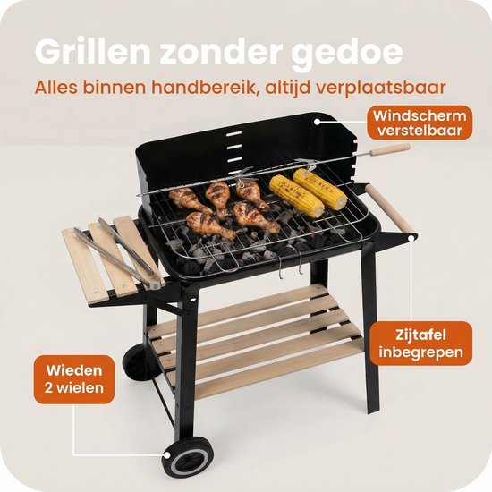Lomera Verrijdbare Barbecue - Barbecue op Wielen - Houtskoolbarbecue - Barbecue Grill - Barbecue met Zijtafel - Tuinbarbecue - Buiten Barbecue - BBQ van Merkloos — afbeelding 3