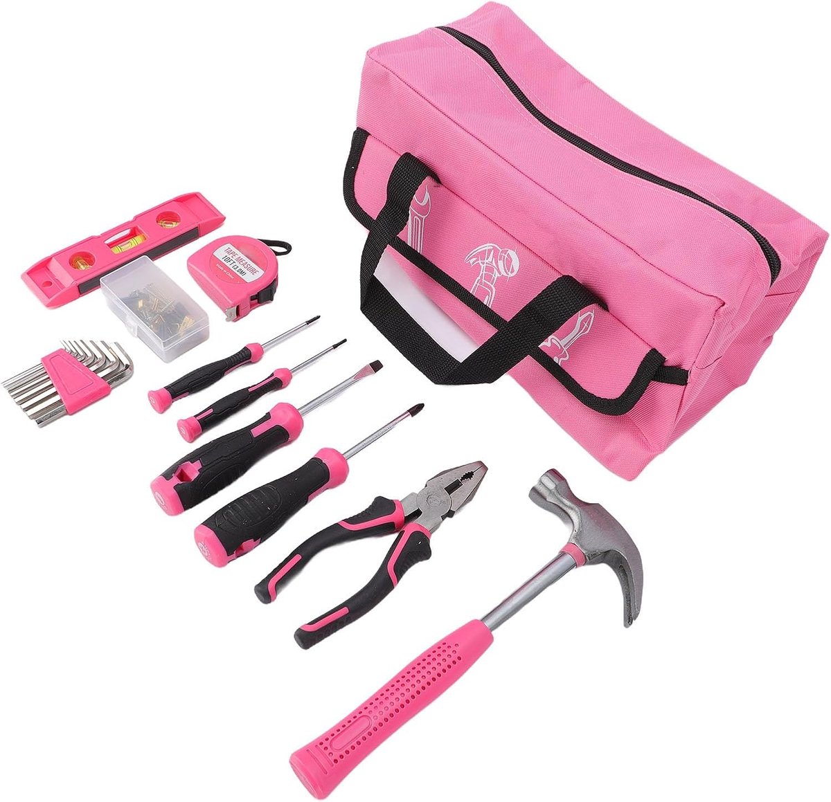 Reparatieset Thuis - Handgereedschap Set - Klus Klussen - 18 Essentiële Tools - Draagbare Kist - Roze