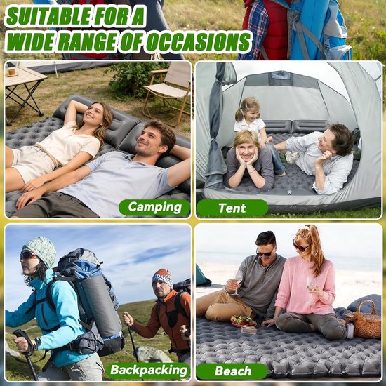 Dubbele Kampeermat - Luchtbed Mat - Comfortabel Kamperen - Geïntegreerde Pedaalpomp - 200x100cm — afbeelding 2