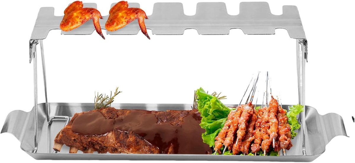 Houder kippenpoten - Vleugelhouder rek - Oven BBQ - Roestvrij staal - 12 vaks