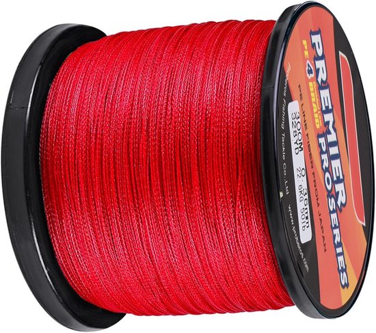 Gevlochten Vislijn - PE Visdraad - Zeevissen Vissen - 4 Strengen Sterk - 300m 50LB - Rood — afbeelding 3