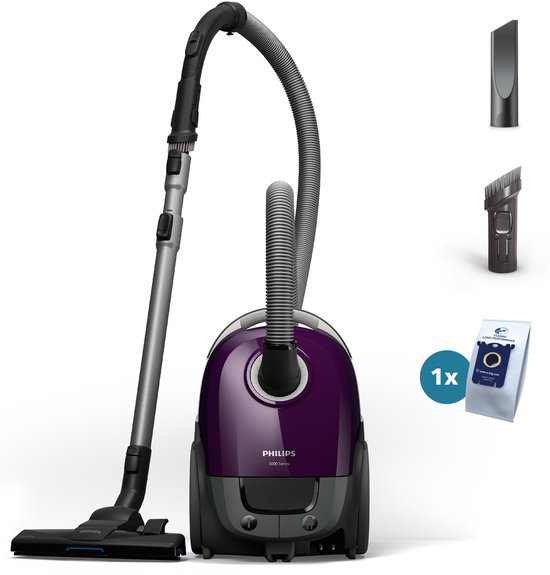 Philips Performer Compact 3000 Series XD3100/06 - Stofzuiger met Zak - Paars - + 2 Extra Mondstukken