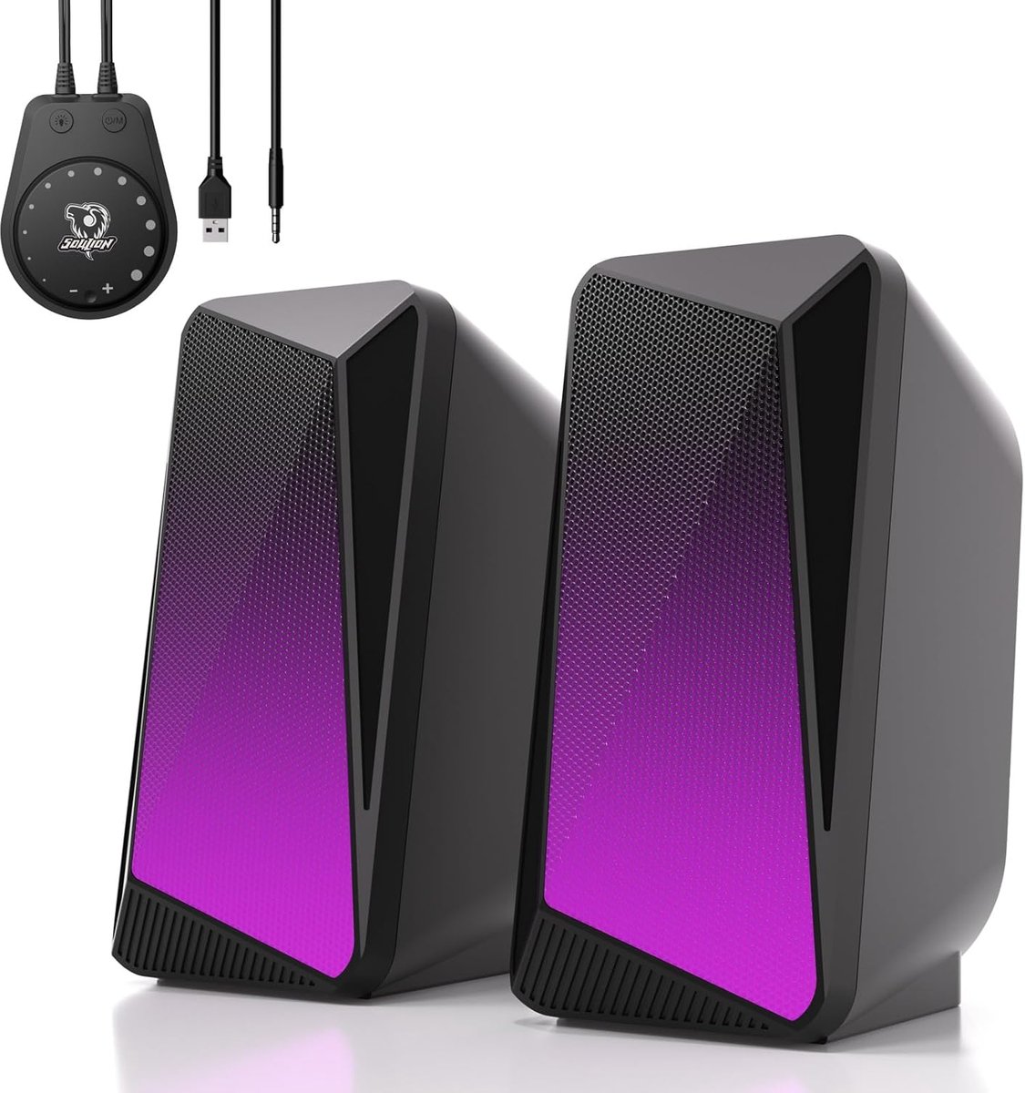 PC Luidsprekers - Desktop Geluid - Gaming en Muziek - Met LED Verlichting - 8x7x6 cm - Zwart