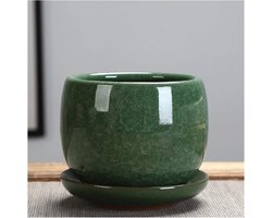 Grote plantenpot - Moderne container - Kamerplanten decoratie - Keramiek met bamboe-deco - 46x46x36 cm - Style 7
