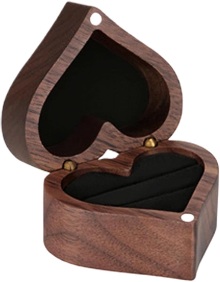 Ringendoosje Hartvorm - Sieradenhouder Doosje - Huwelijksaanzoek Cadeau - Romantisch Design - 5.5 x 3.7 cm - Zwart