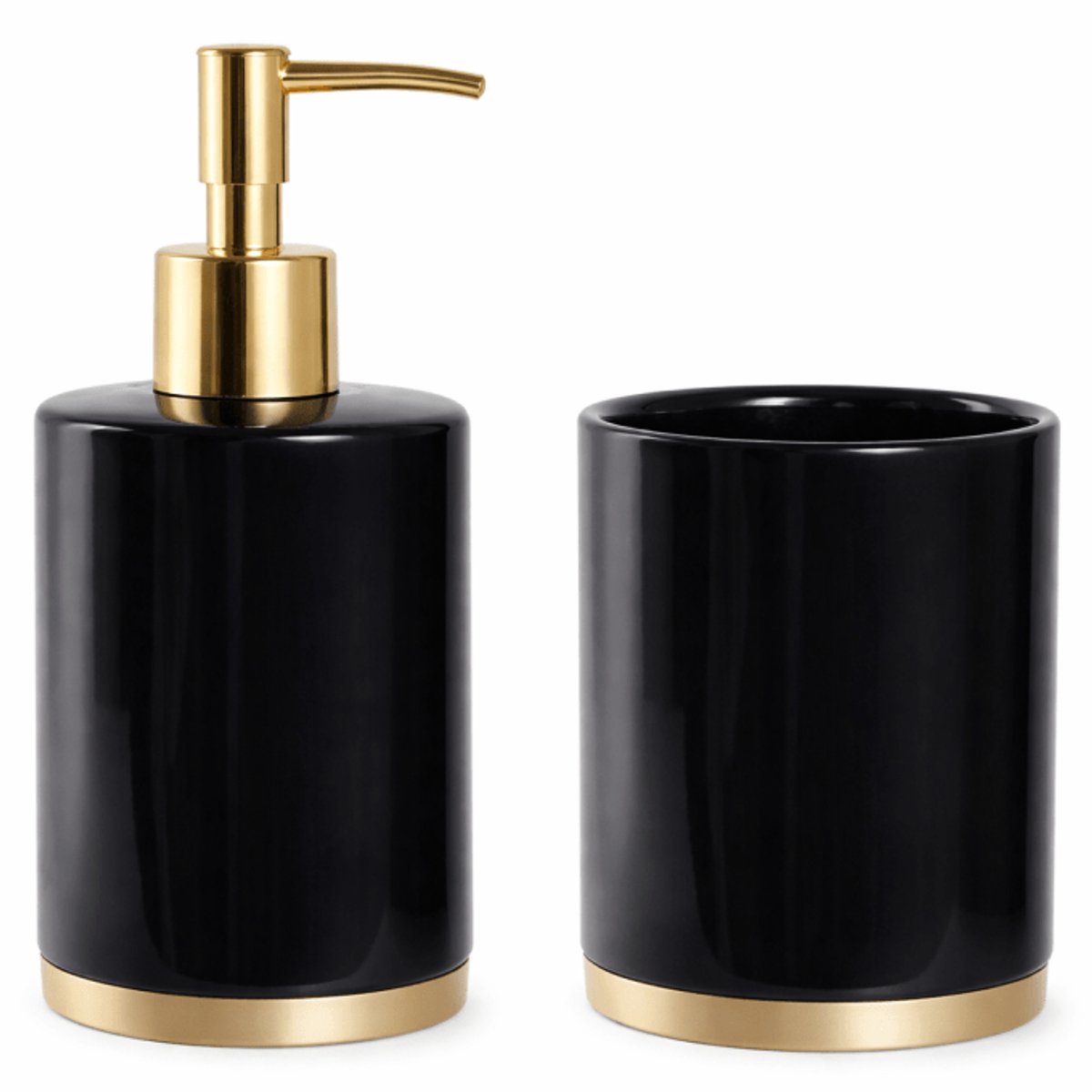 Badkamer Set Glam – 2-delig – Zeepdispenser & Tandenborstelhouder – Zwart/Goud