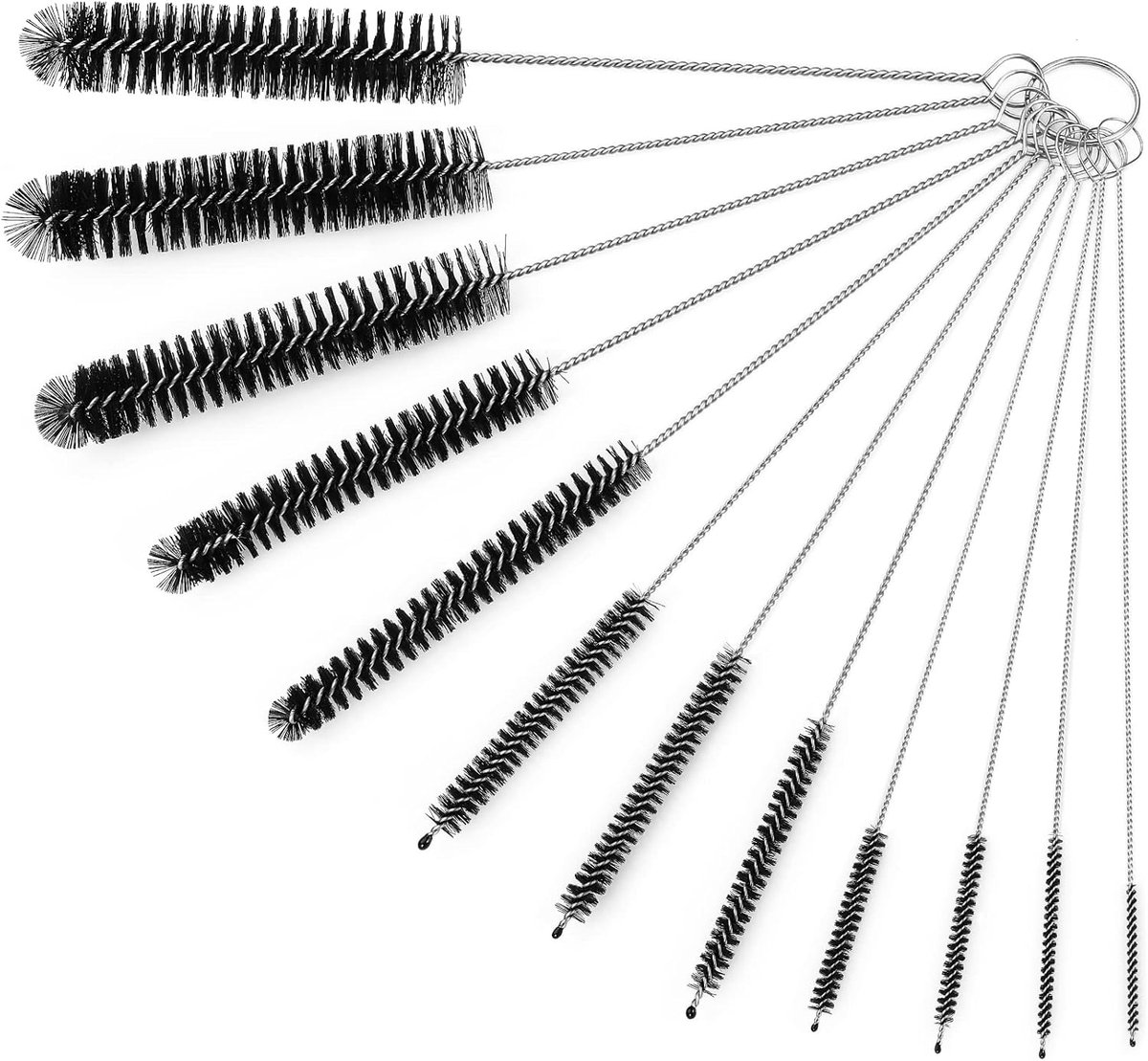 Set met 12 rietjesborstels, inclusief een borstel voor flessen van 20,8 cm en nylon rietjesborstels, geschikt voor drinkbekers, meeneembekers, waterflessen en rietjes (zwart)
