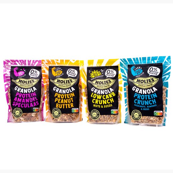 Holie's Protein Granola Mixdoos 4x 350gr - ontbijtgranen - suikervrij - gezond - vegan