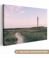 Canvas schilderij 120x80 cm - Exclusieve wanddecoratie Vuurtoren - Duinlandschap - Zee - Muurdecoratie woonkamer - Slaapkamer decoratie - Kamer accessoires - Schilderijen op canvas