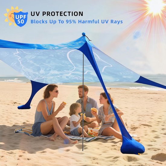 Strandtent Pop-up - Zonnetent Strand - Bescherming Tegen Zon - UPF 50+ Lycra - 200x160x160cm - Blauwe Schelp — afbeelding 2