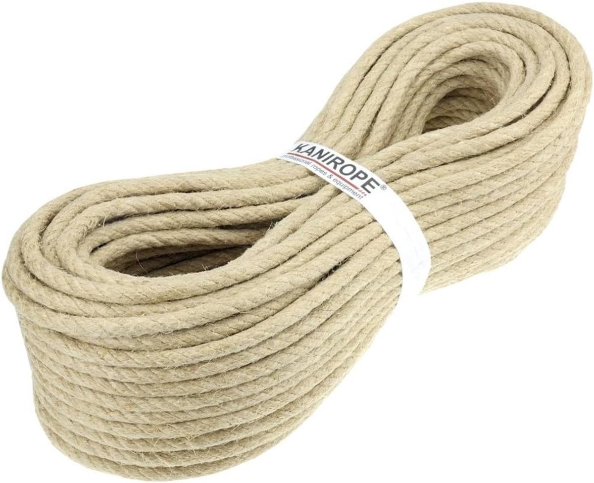 Henneptouw Gedraaid - Natuurlijk Touw - Ambachtelijk Gebruik - 4-draads Constructie - 12mm Diameter 30m - Natuurlijk Beige