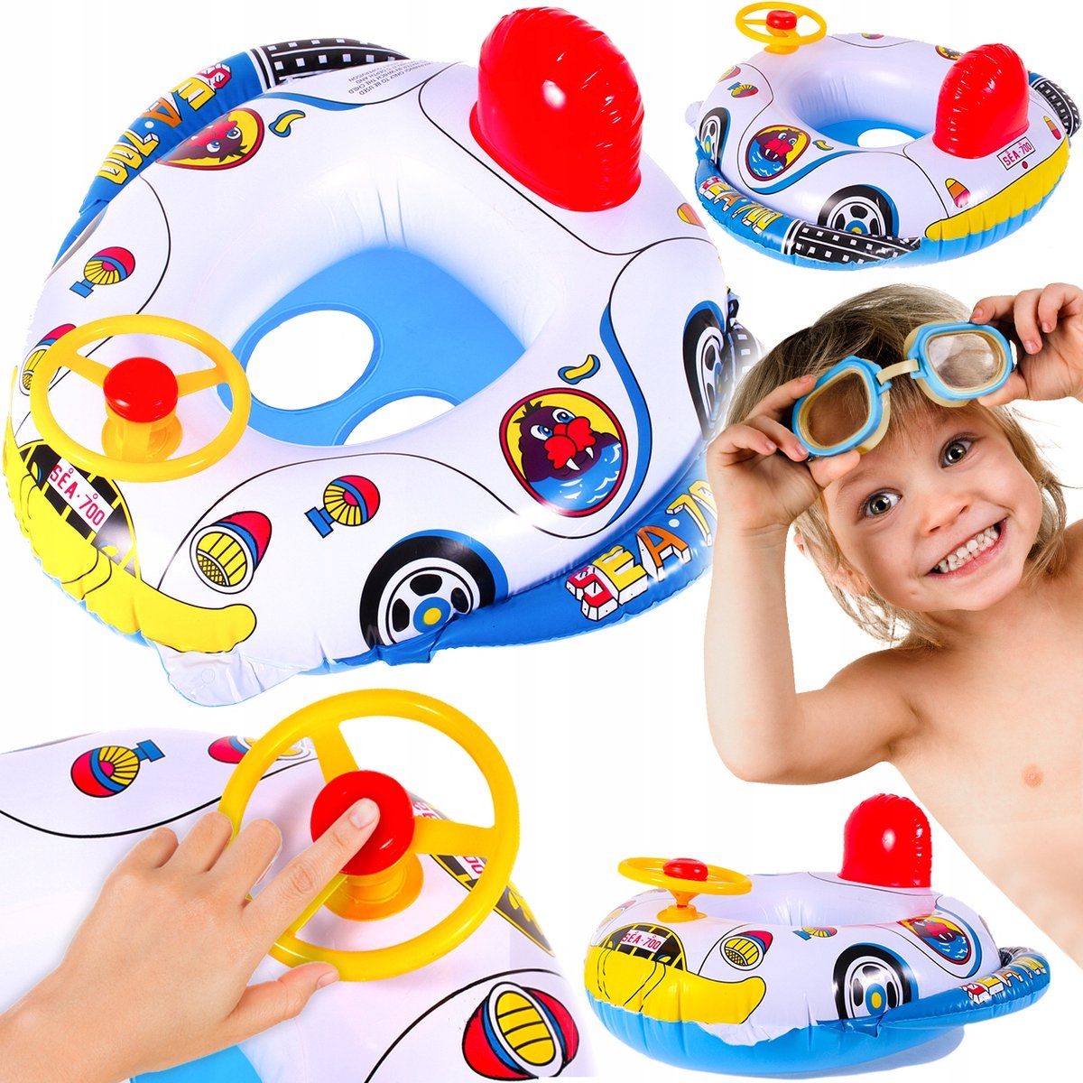 Playos® - Zwemband - Bootje met Stuur - Toeter - vanaf 12 maanden - Motorboot - Zwemmen - Zwemhulpmiddel
