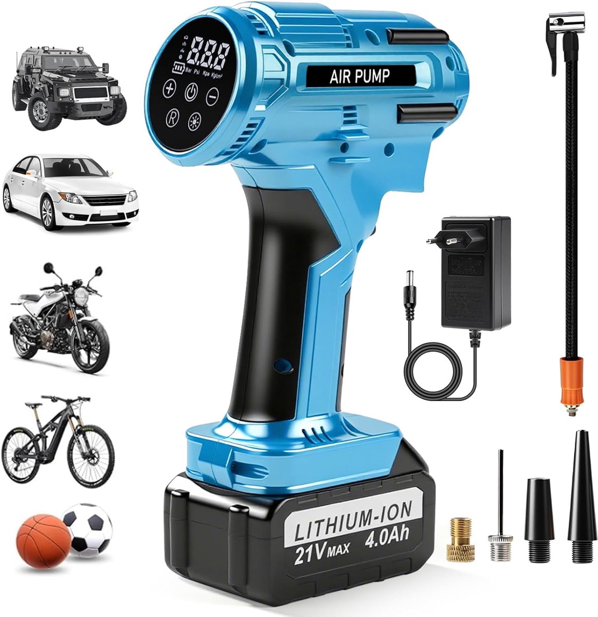 Accu Luchtpomp - Draagbare Bandenpomp - Banden Oppompen - Automatische Uitschakeling - 150 PSI