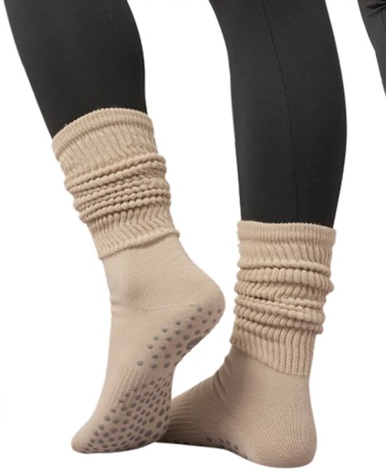 Without Lemon - Yoga/Pilates Sokken - Antislip - Mid calf sokken - Sporten - One size - (Maat 36-40) - 1 paar - Kaki van Merkloos — afbeelding 2