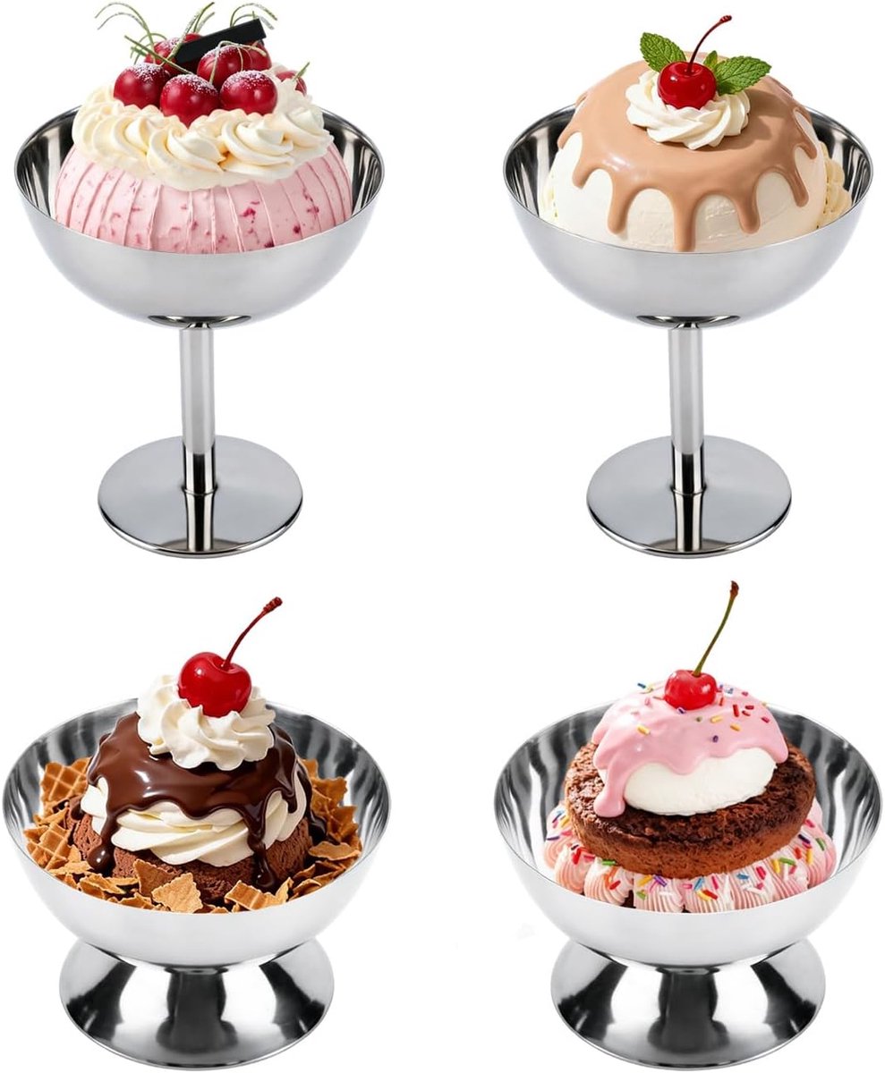 IJscoupe Kom - Dessert Schaal - Serveren Nagerechten - Voet Design - 198g Capaciteit - Zilver