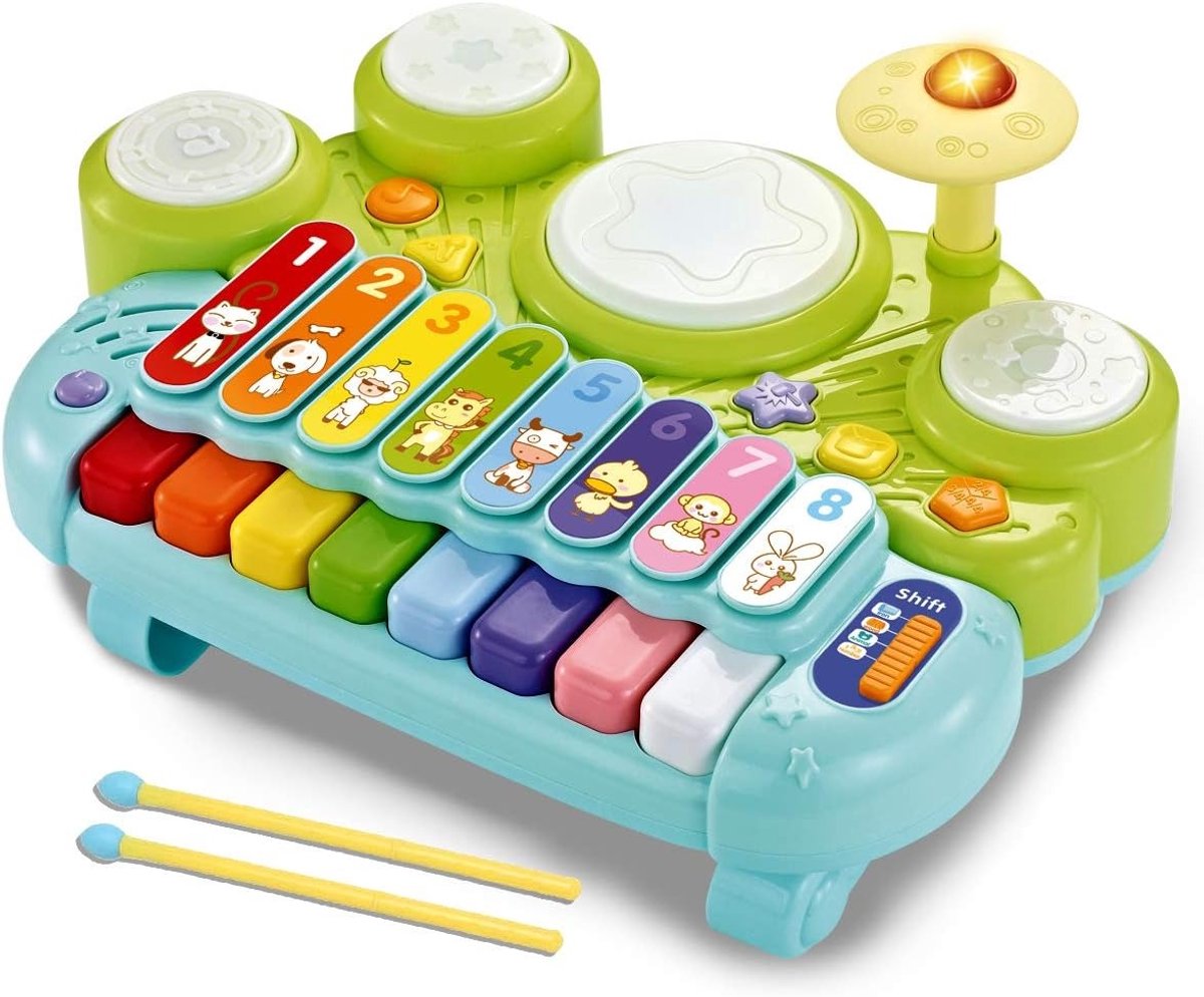 3-in-1 Muziekinstrumenten Speelgoed - Elektronisch Piano Keyboard Xylofoon Drumstel - Educatief Speelgoed met Lichtjes - voor Baby's & Peuters van 1 2 3 jaar, jongens en meisjes