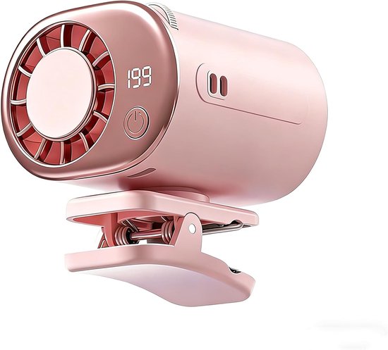 Draadloze klemventilator 360° draaibaar 199 windstanden 2000 mAh batterij draagbaar voor kinderwagen fiets roze