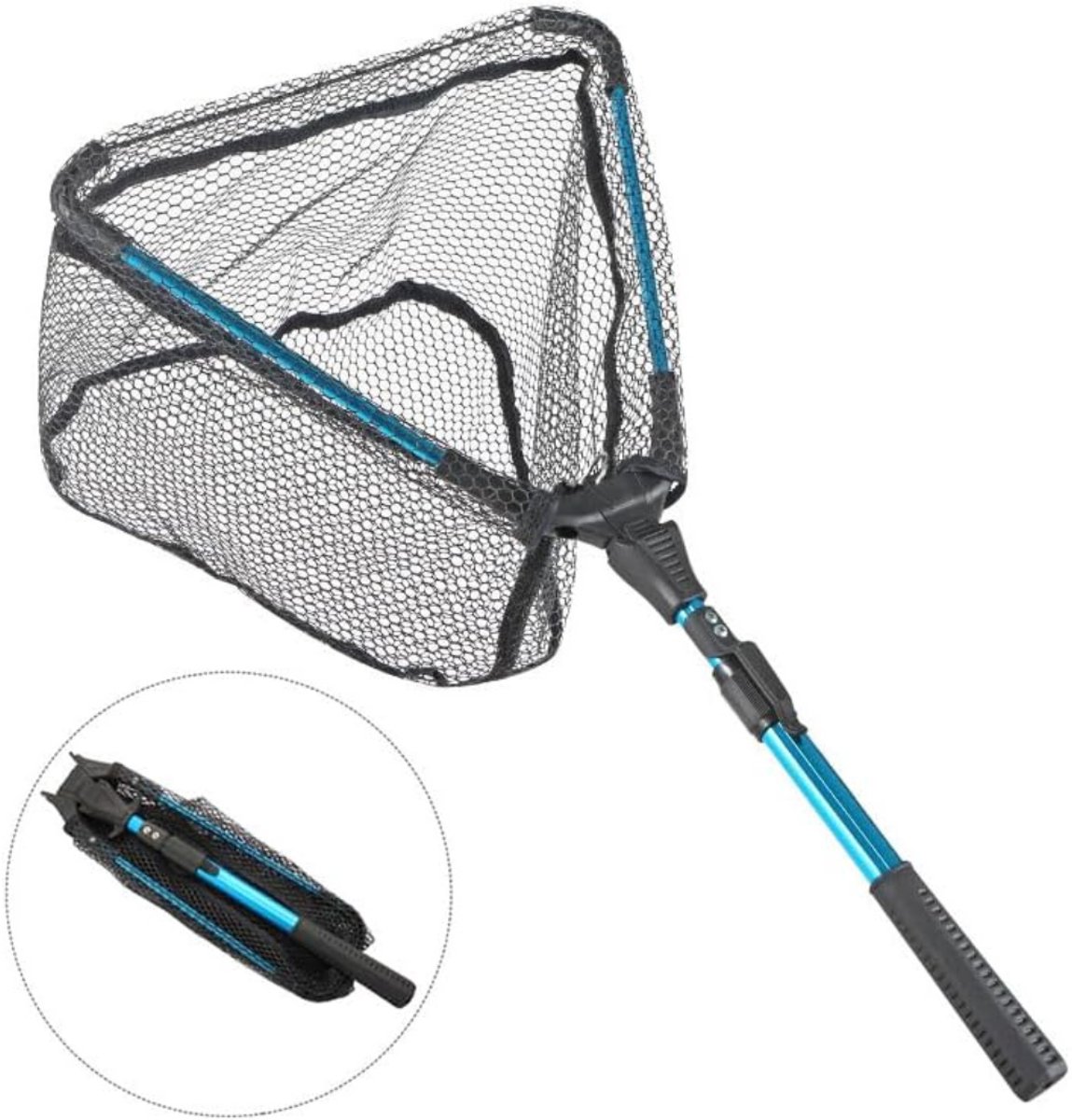 SAVI® Schepnet Vissen - Visnet - Telescoop Schepnet - Duurzaam Net met Rubberen Coating - Zwart/Blauw - 42cm x 16cm x 8cm