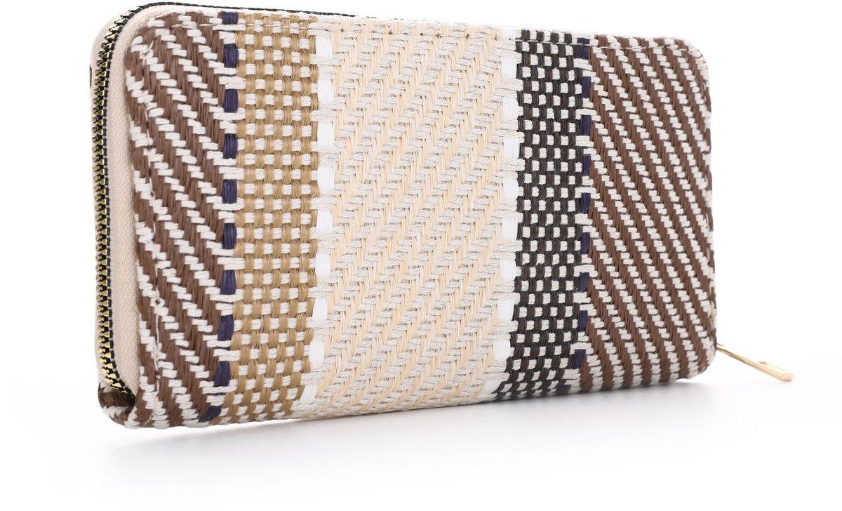 SF - Portemonnee klassiek zomer - Bruin/Creme - 20 x 10 x 3 cm