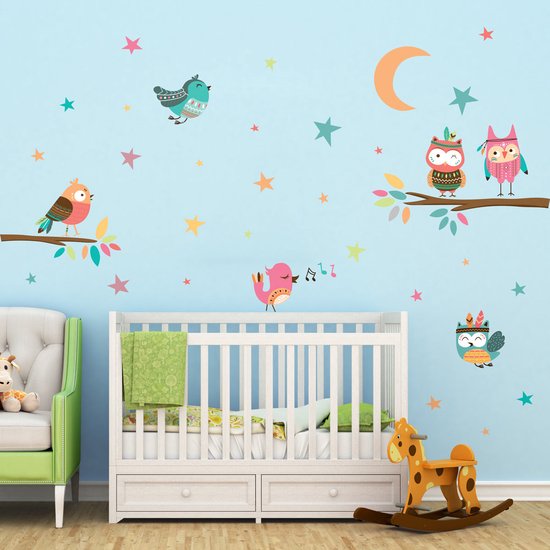 Muurstickers - Uilen en zangvogels van het bos - Zelfklevende stickers ...