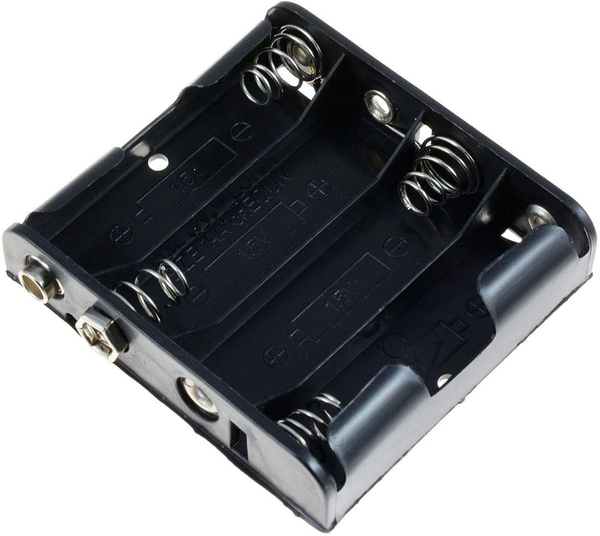 Batterij Houder - 4x AA Box - Energie Leveren - Druk Studs Aansluiting - 60 x 64 x 16.5 mm