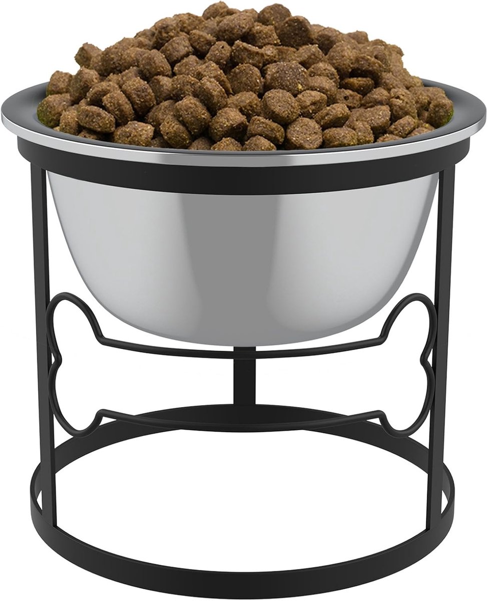 Verhoogde voerbak - Huisdier voerstation - Comfortabel eten - Roestvrij staal - 40 oz - Zilver